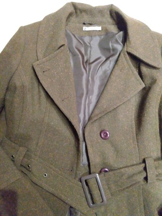 Kurtka żakiet marynarka ciepły taliowany khaki L XL