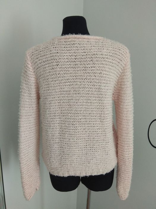 Sweter damski pudrowy róż różowy włochacz dla puszystej 44 46 L