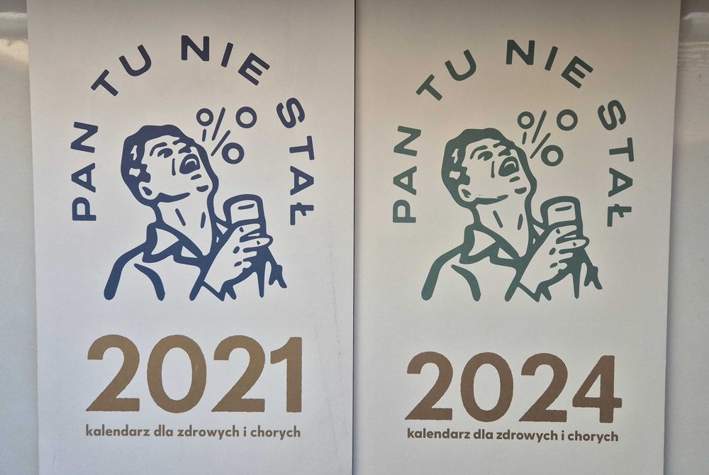 Zestaw dwóch kalendarzy ściennych Pan Tu Nie Stał grafiki zakładowe dla fanatyków 2021 2024