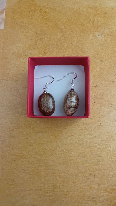 Brincos de Prata com Pedras Naturais de Jaspe