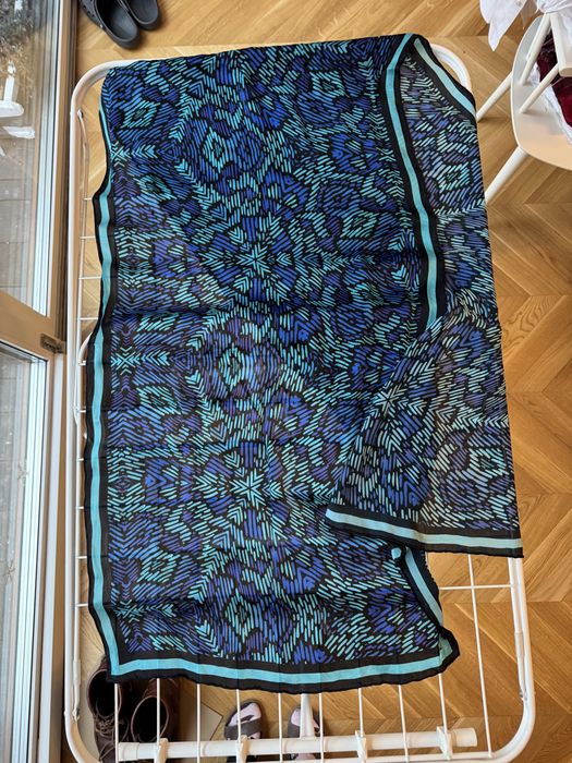 100% Jedwabna apaszka granatowo turkusowa