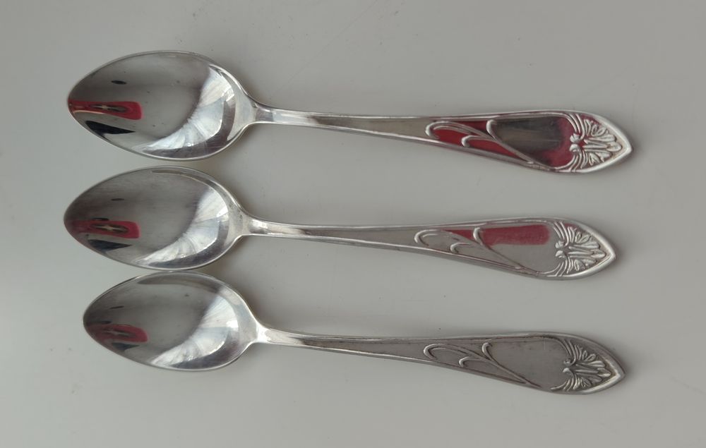 Zestaw 3 x antyczne łyżeczki deserowe małe  srebrne posrebrzane