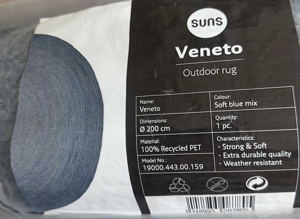 Veneto dywan Zewnętrzny tarasowy okrągły 200cm Soft blue mix Hello Suns
