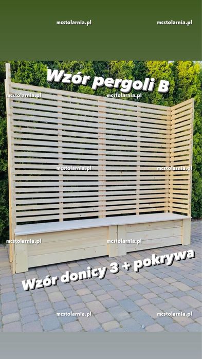 Donica z pergolą pod wymiar płot lamelowy pergola donice