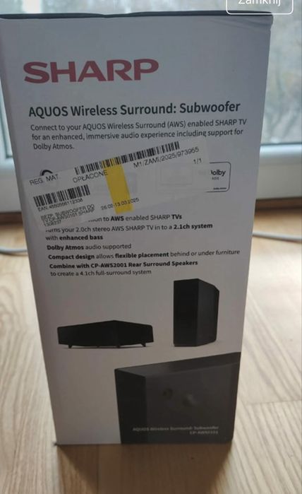 Bezprzewodowy subwoofer Sharp CP-AWS0101 z serii AQUOS Wireless Surround