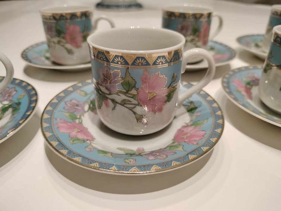 Conjunto café 6 chávenas e pires. Porcelana japonesa Tanaka
