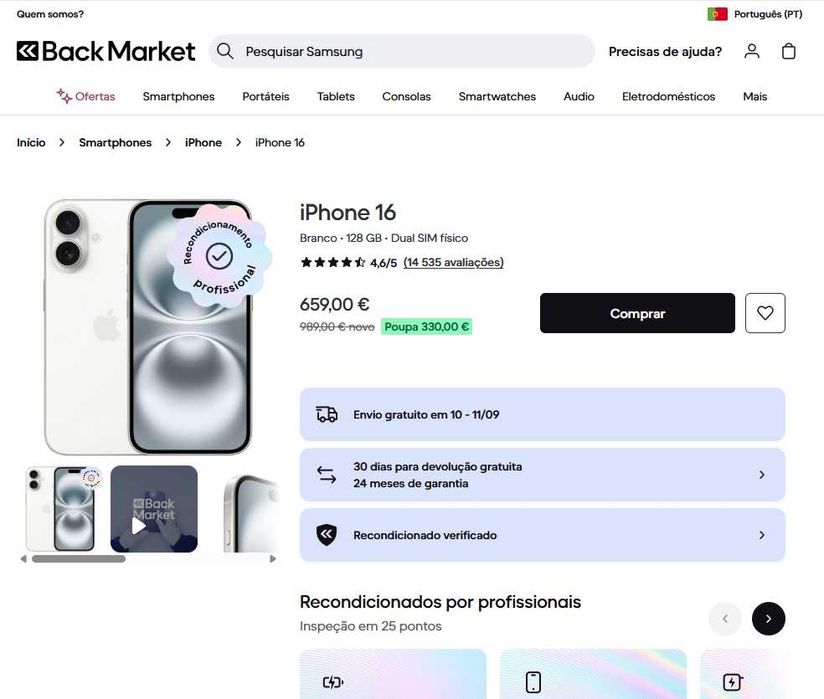 iPhone 16 128Gb, como Novo (Garantia de 6 meses)
