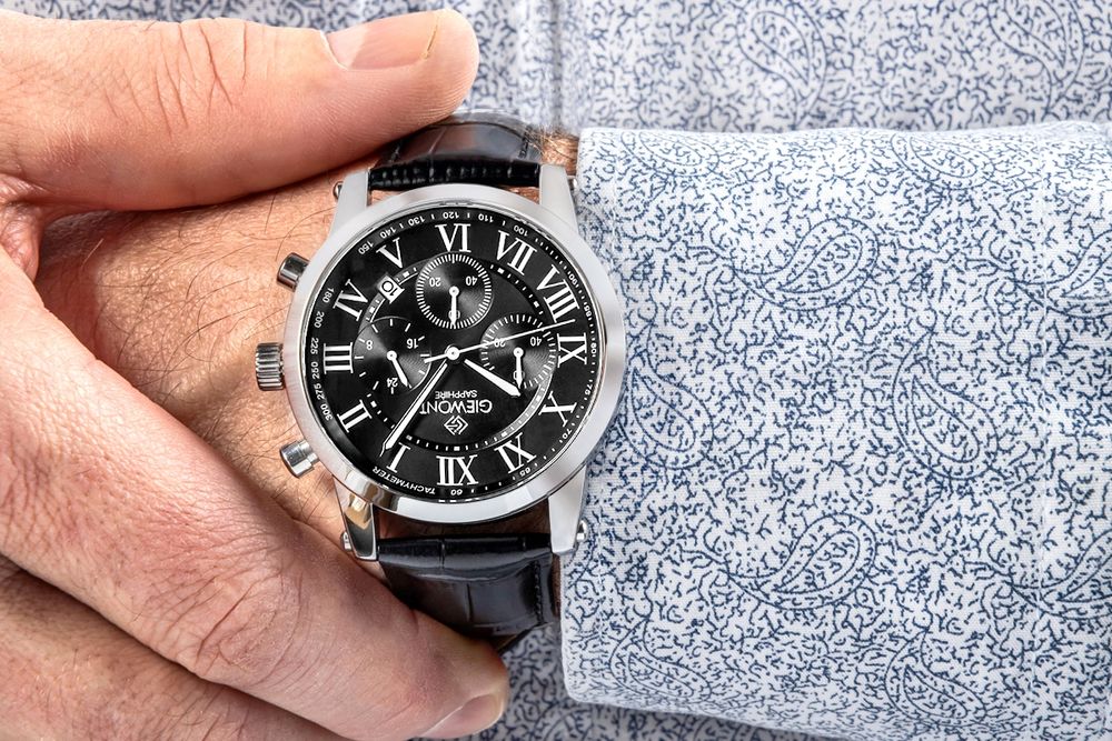 zegarek męski giewont chronograph sapphire srebrno czarny gw6260-a2