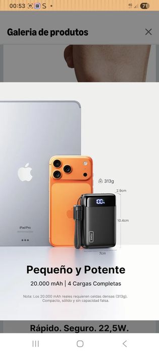 Mini Powerbank INIU,  20.000mAh, para telemóvel e portátil.