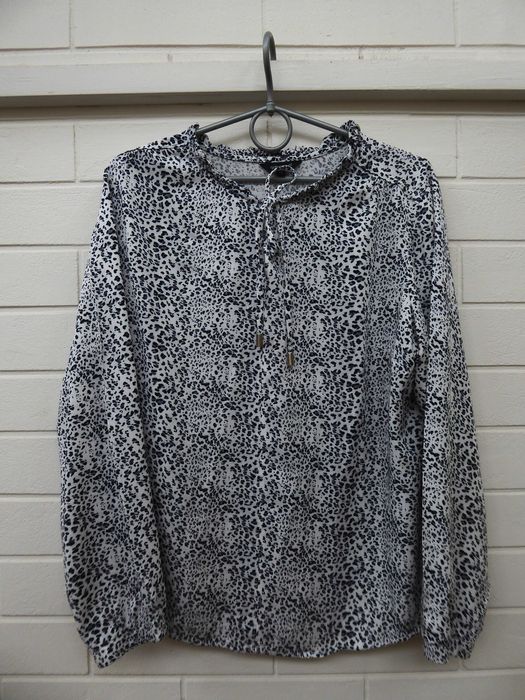 Bluzka wzór panterka biało-czarna wiązana pod szyją rozmiar 44