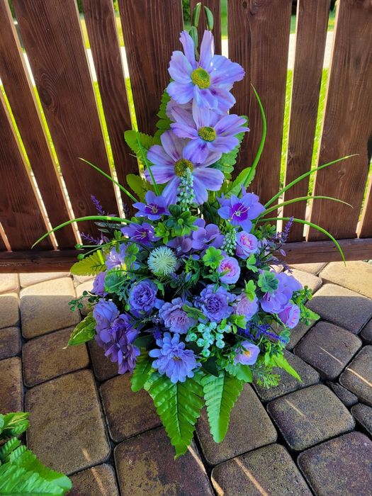 Komplet na grób stroik bukiet kwiaty polne Fiolet