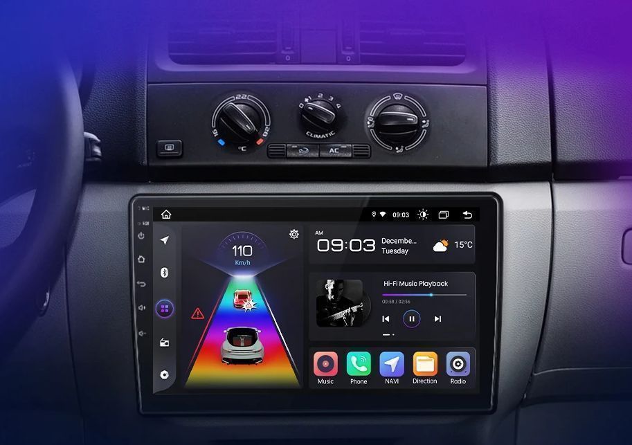 Radio 2DIN 9" Wireless CarPlay Android Auto Navi GPS Skoda Fabia II PL