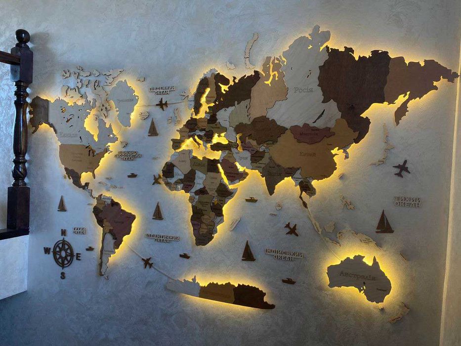 Мапа світу багатошарова з підсвіткою Карта мира с подсветкой декор