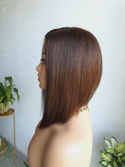 Peruka z włosów naturalnych w 100% naturlany brąz Anna long bob