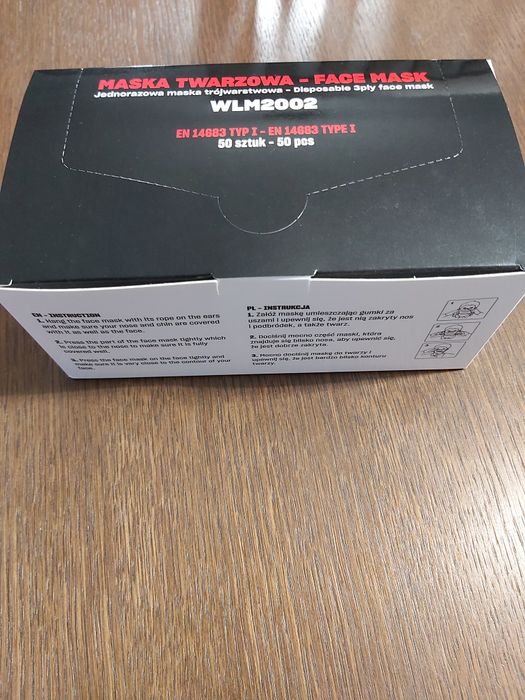 Maseczki ochronne, jednorazowe. 50 sztuk.