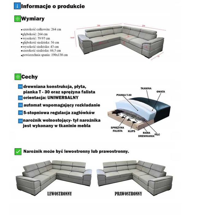 Duży narożnik rozkładany JOY 2R2 salon , funkcja spania Dostawa