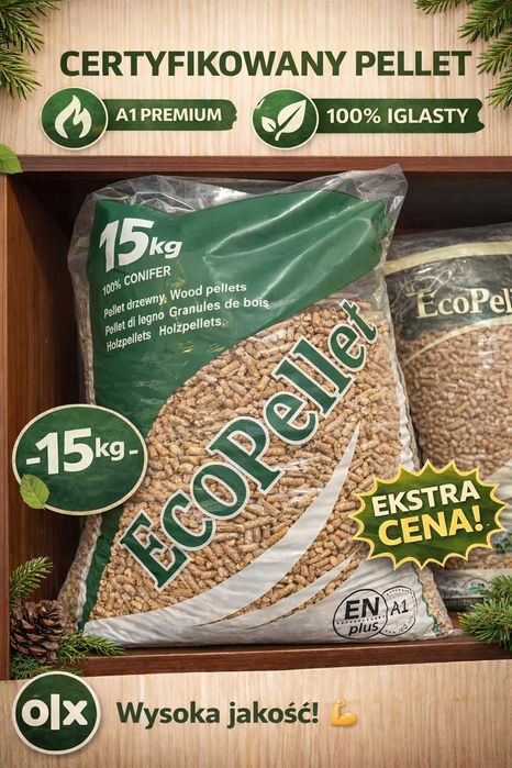 pellet drzewny A1 6mm certyfikat ECO premium paleta (975kg) worek 15kg