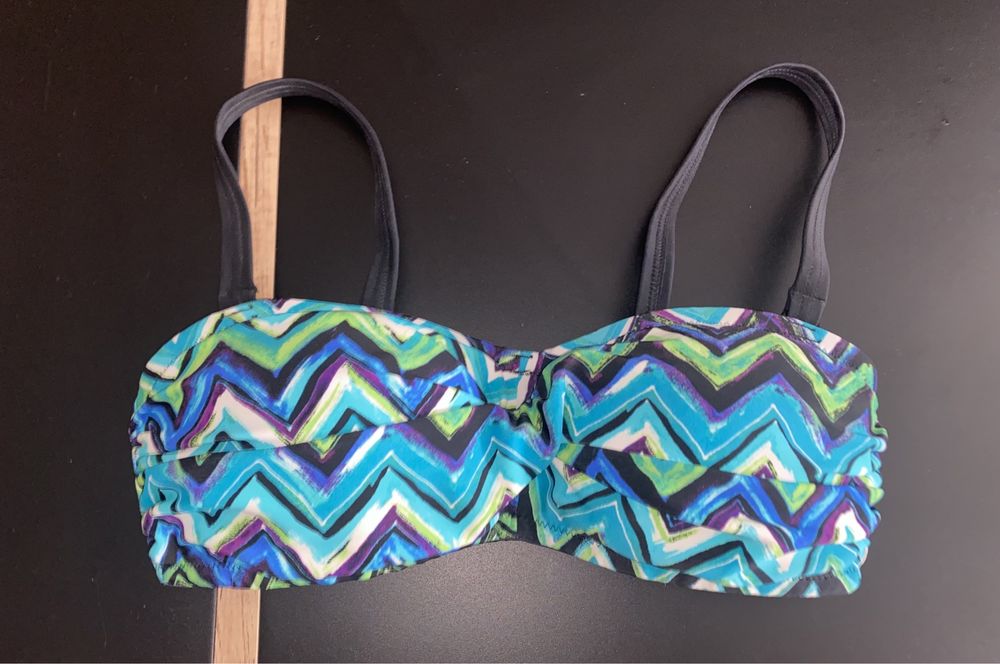 Dwuczęściowy kostium 36 S bikini strój czarno niebieski wysoki stan