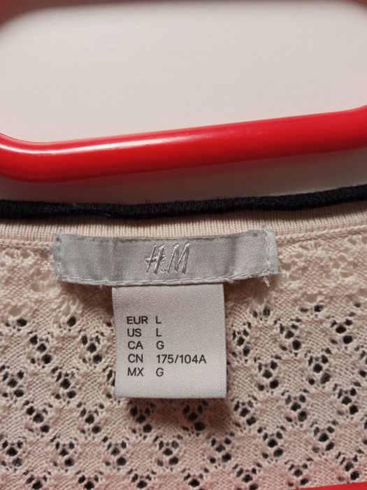 Sweterek ażurowy H&M elegancki bawełna L XL pudrowy róż beż