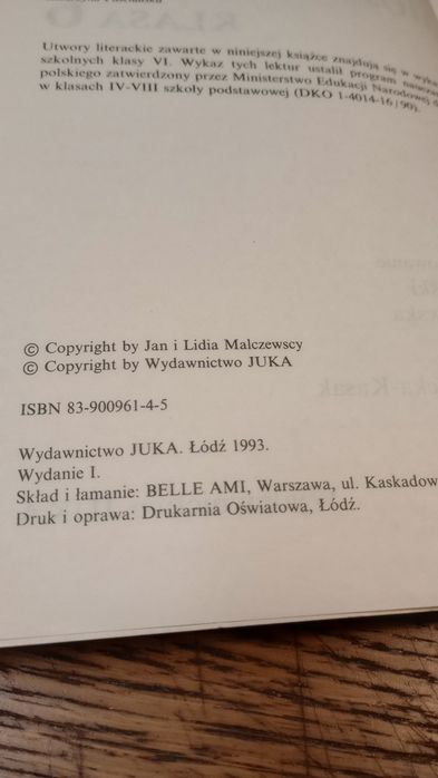 Moje lektury. Klasa 6