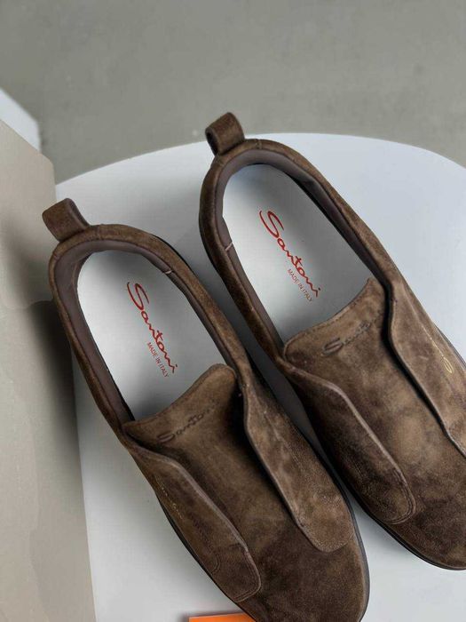 Мужские кожаные кроссовки Santoni замшевые кеды Сантони коричневые