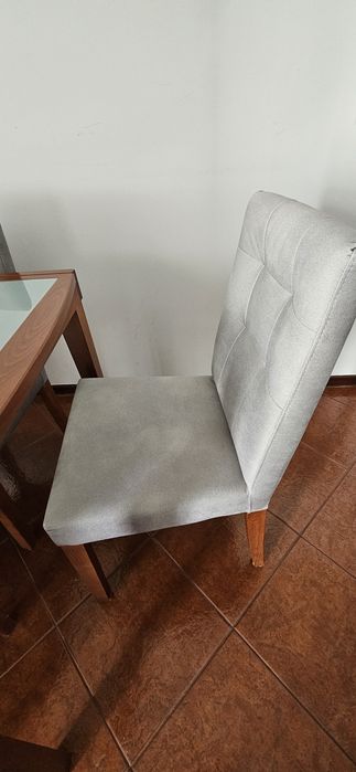 Mesa de jantar extensível - madeira e vidro + 6 cadeiras