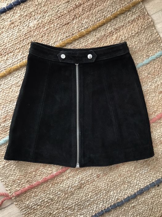 Spódnica skórzana Topshop xs 34 czarna trapezowa mini skóra z zamkiem