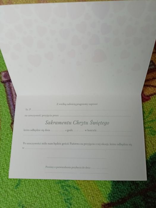 Zaproszenia na chrzest 6 szt.