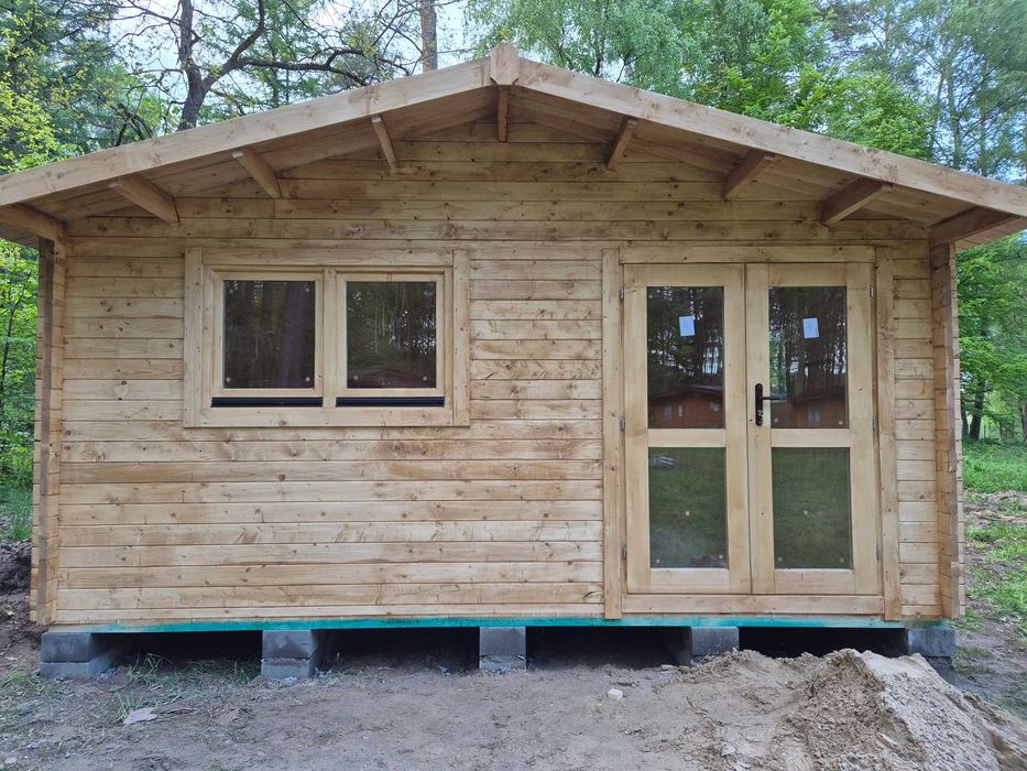 SOLIDNY domek LETNISKOWY drewniany 5m x 5m*25 m2*ściany aż 45 mm*ROD