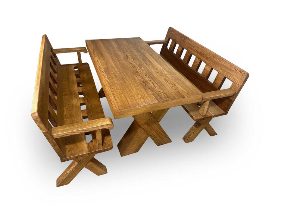 Садовий комплект дубовий стіл і лавки