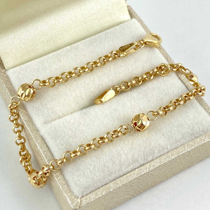 ZŁOTA bransoletka ROLO z kuleczkami PRÓBA 585 (14K) 2,89g dł. 17cm - 19cm