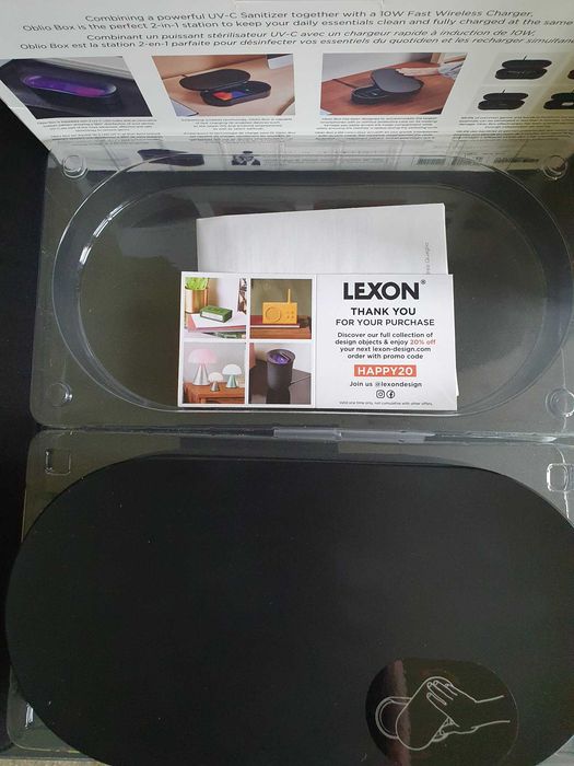 Ładowarka bezprzewodowa Lexon Oblio Box LH69 Dezynfekcja UV NOWA
