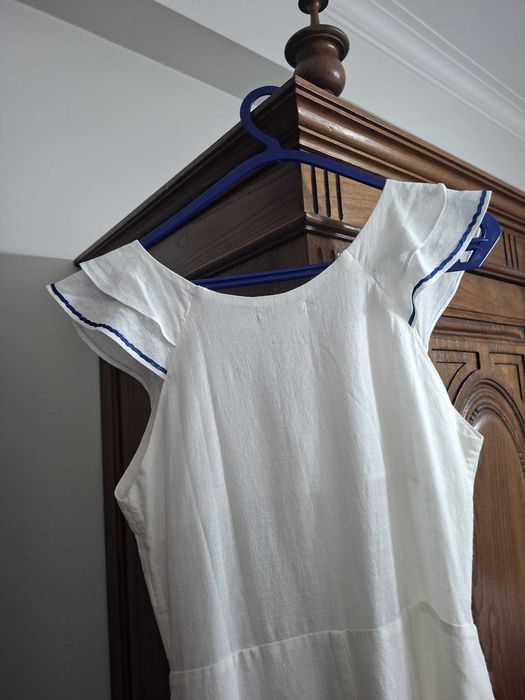 Vestido branco comprido fresco M novo - algodão com linho