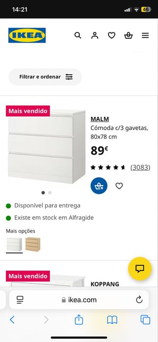 Cama + cabeceira com arrumação e cómoda com 3 gavetas