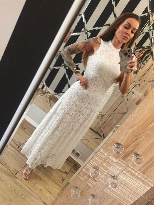Allyson piękna koronkowa rustykalna 36 38 S M impreza wesele wiosna lato