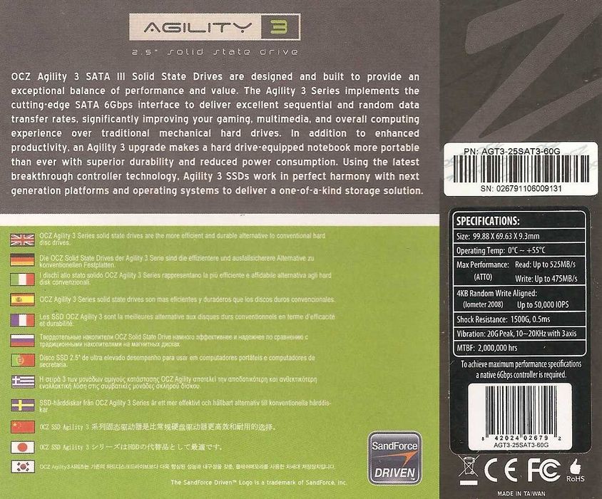 Disco SSD OCZ Agility 3 60GB