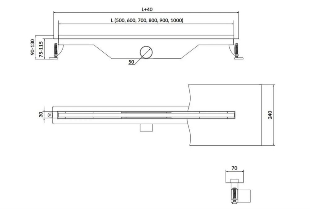 Opływ liniowy Slim TAKO 70 Chrom Cersanit S907-013