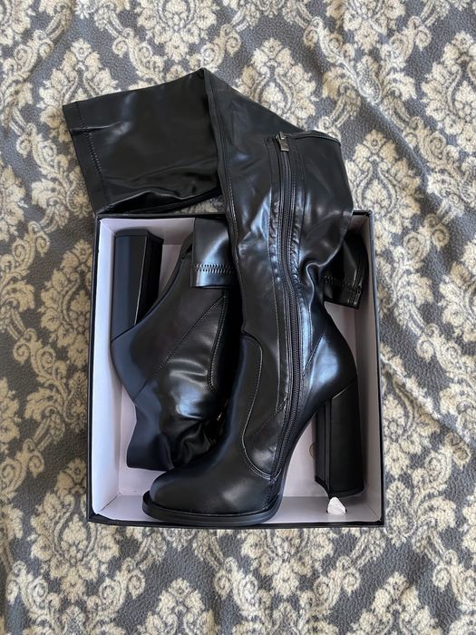 Bardzo wysokie czarne matowe kozaki za kolano eko skóra imitacja skóry