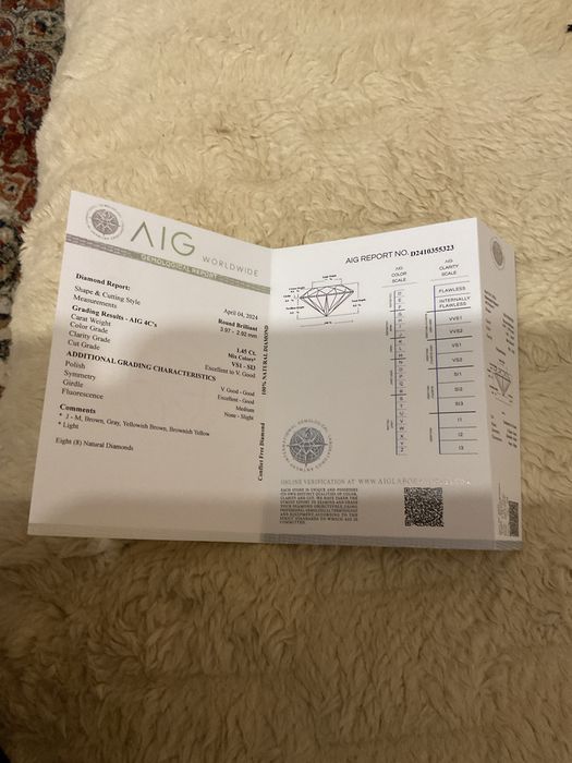 Naturalne diamenty 1,45 Carat, certyfikat AIG