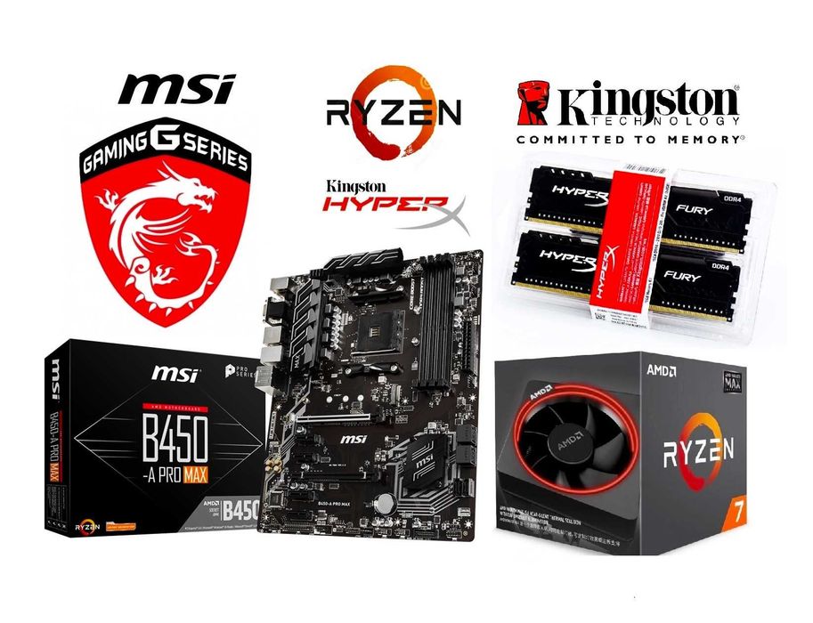 Ryzen 7 5700X+ B450 MSI+ 16Gb 3000mhz DDR4 комплект AMD s-AM4 HyperX FURY