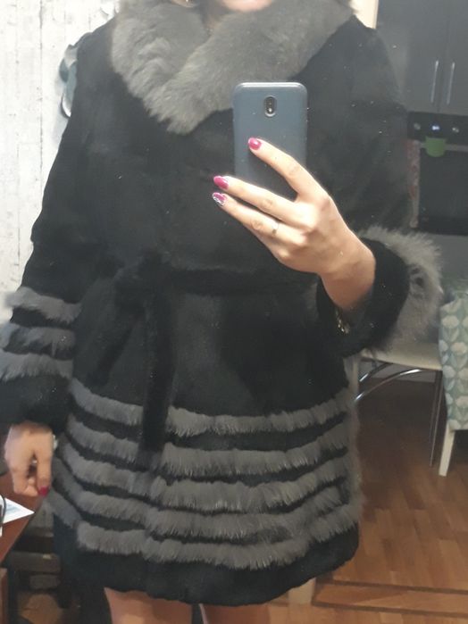 Шуба натуральная кролик и песец