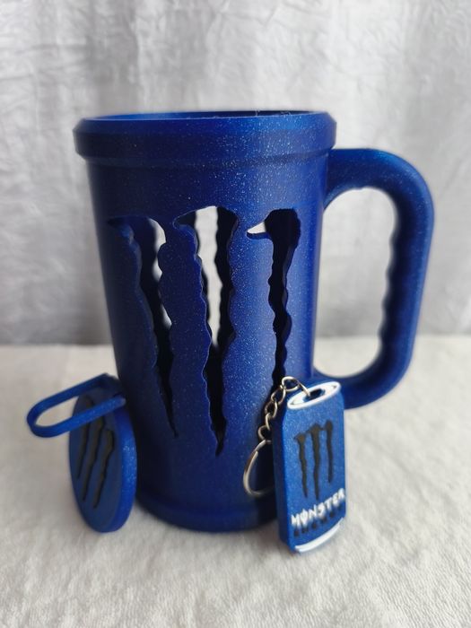 Caneca Monster Azul Purpurina + Acessórios