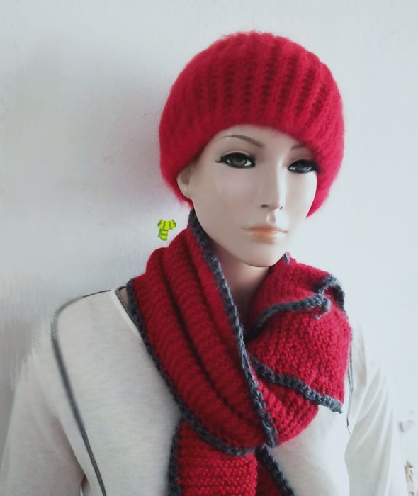 Beret moherowy, czerwony, dwuwarstwowy