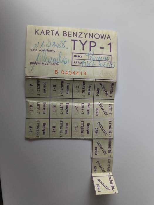 Kartki benzynowe itp. z PRL z pieczatka