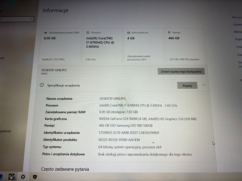 Laptop do gier/pracy