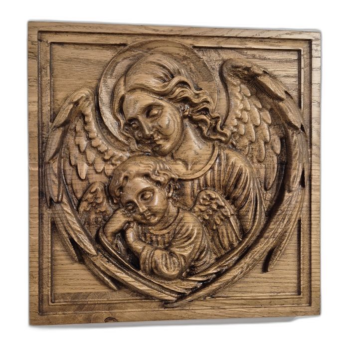 Płaskorzeźba z drewna – Anioły, ochrona i spokój, PREZENT