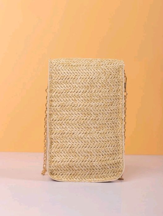 Straw-effect crossbody bag with golden chain •new|packaged•64730017569153122