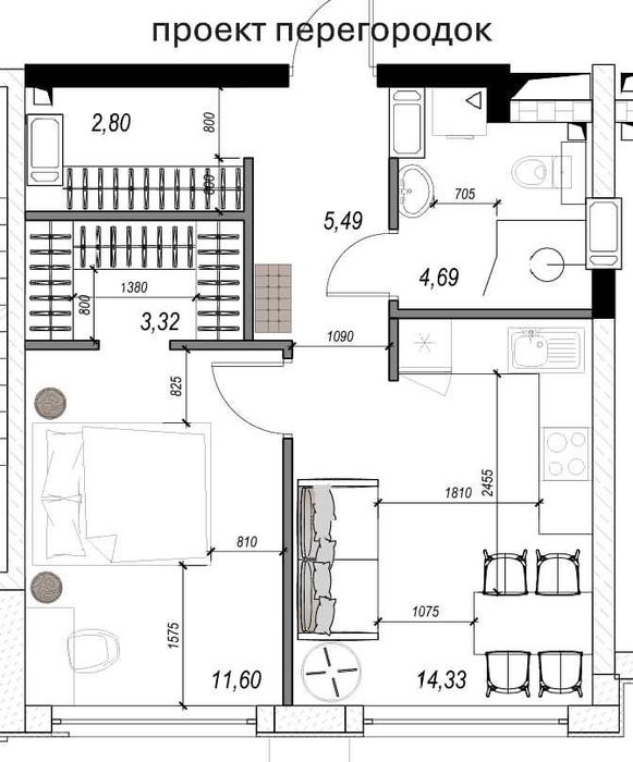 Манхеттен ЖК, Евродвушка 44м панорамные окна восток