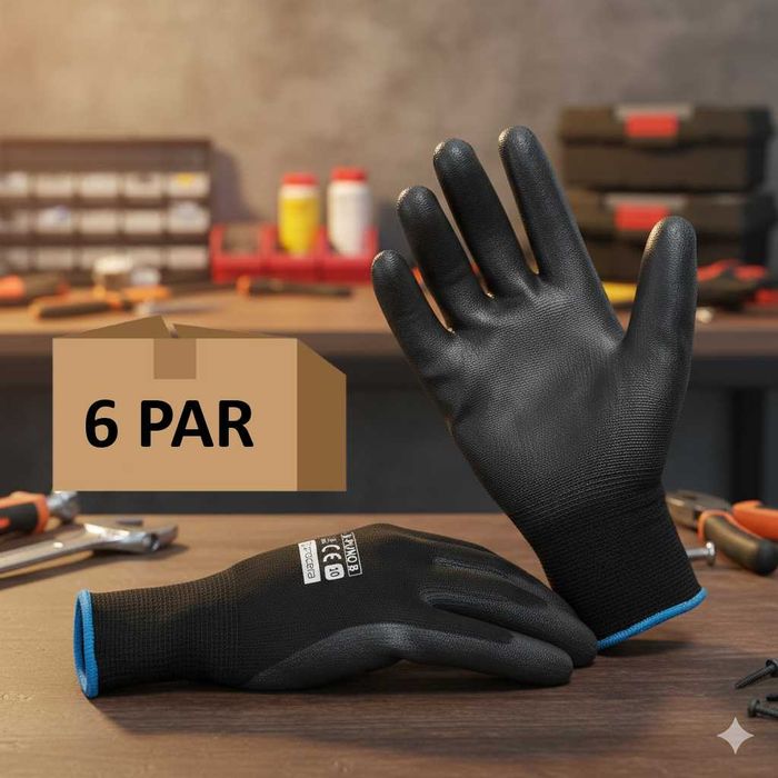 Rękawiczki Robocze Czarne Rękawice Precyzyjne - 6 PAR - Rozm 10 (XL)