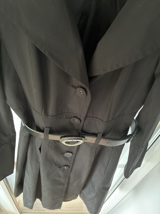 Zara płaszcz ze skórzanym paskiem Witchen cyrkoniowa sprzączka